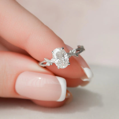 2.0CT Oval Cut Moissanite or Lab Grown Diamond Twig Engagement Ring | Nature Inspired 14K Gold Bridal Ring
