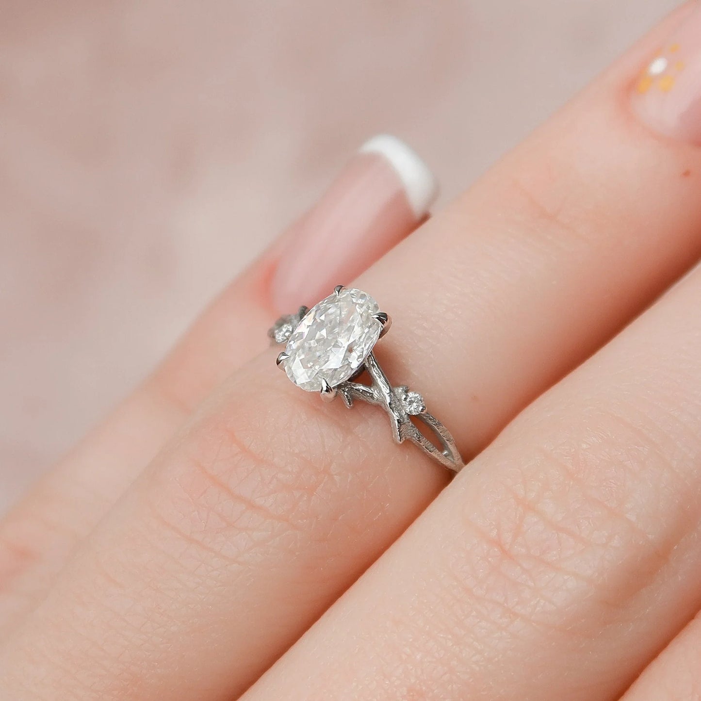 2.0CT Oval Cut Moissanite or Lab Grown Diamond Twig Engagement Ring | Nature Inspired 14K Gold Bridal Ring