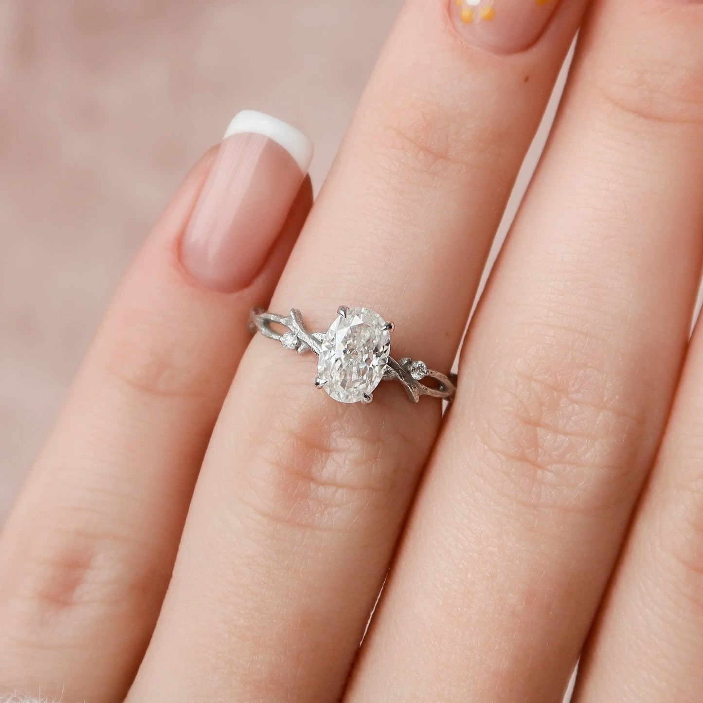 2.0CT Oval Cut Moissanite or Lab Grown Diamond Twig Engagement Ring | Nature Inspired 14K Gold Bridal Ring