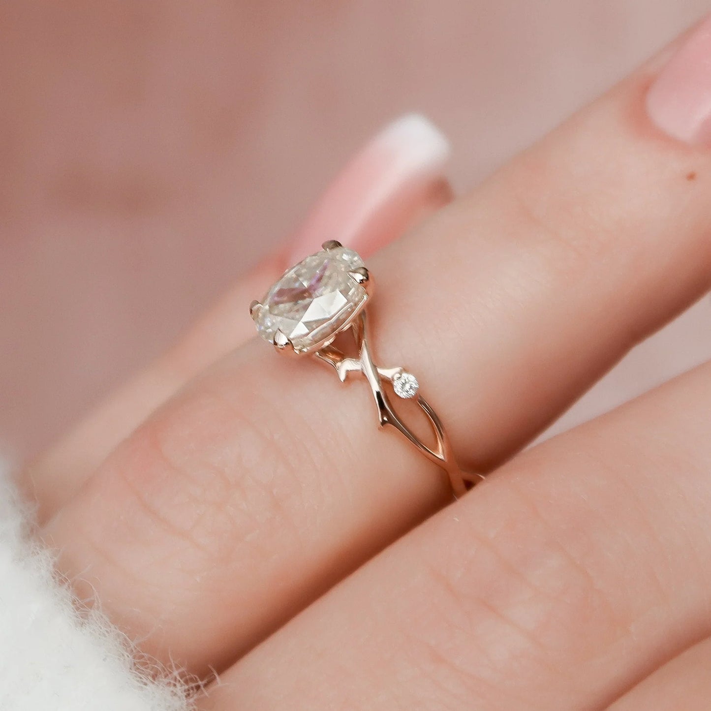 2.0CT Oval Cut Moissanite or Lab Grown Diamond Twig Engagement Ring | Nature Inspired 14K Gold Bridal Ring
