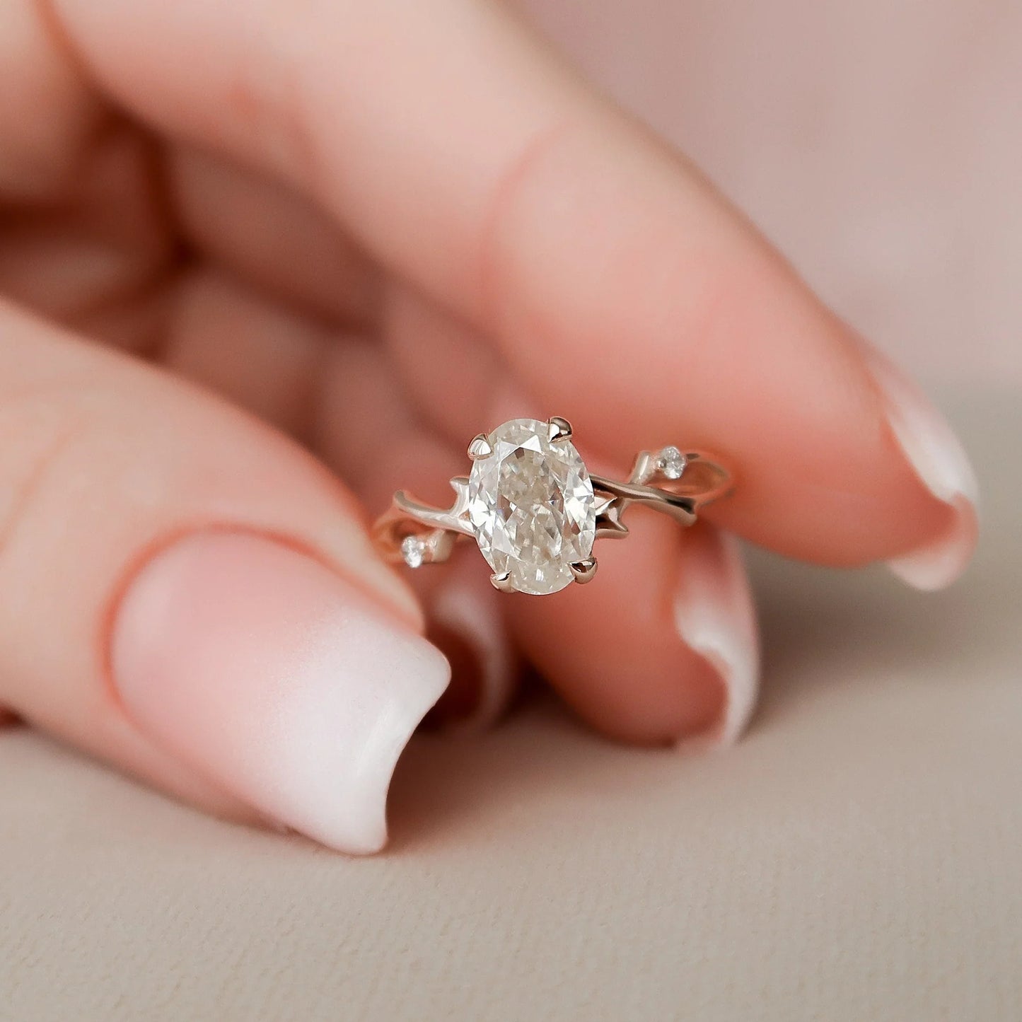 2.0CT Oval Cut Moissanite or Lab Grown Diamond Twig Engagement Ring | Nature Inspired 14K Gold Bridal Ring