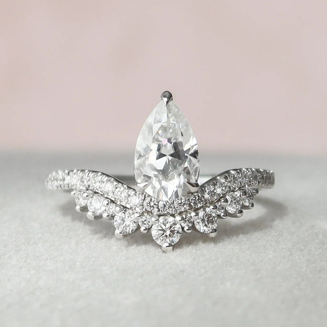 0.95ct Chevron Pear Cut Moissanite Engagement Ring