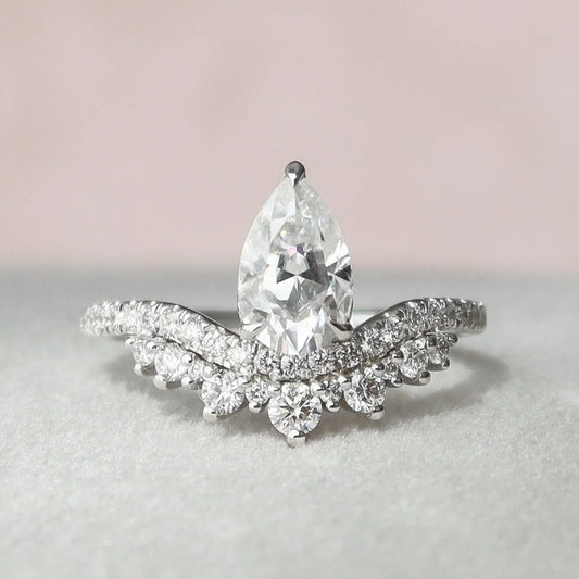 0.95ct Chevron Pear Cut Moissanite Engagement Ring