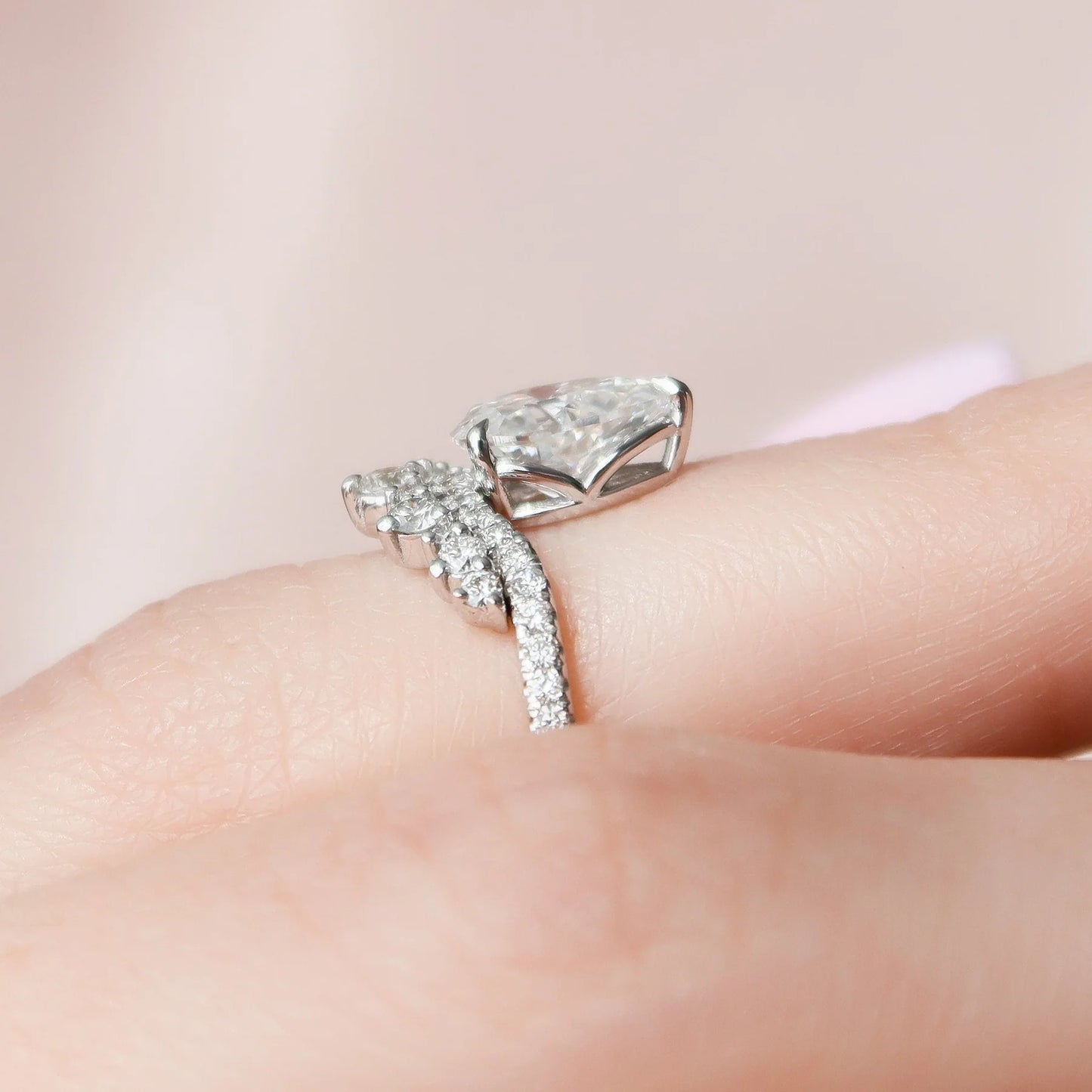 0.95ct Chevron Pear Cut Moissanite Engagement Ring