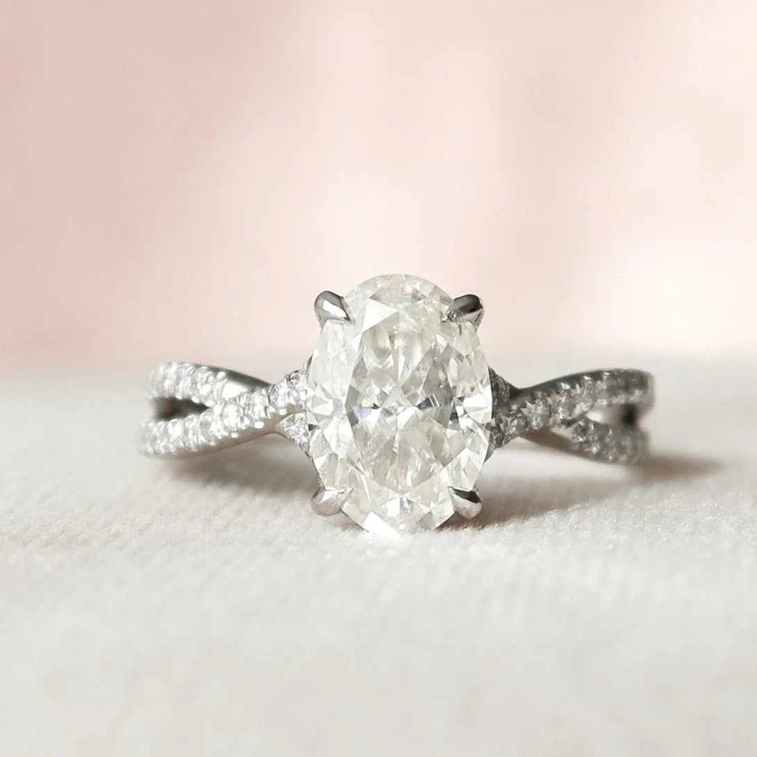 1.50CT Oval Cut Moissanite Split Shank 14K Gold Engagement Ring