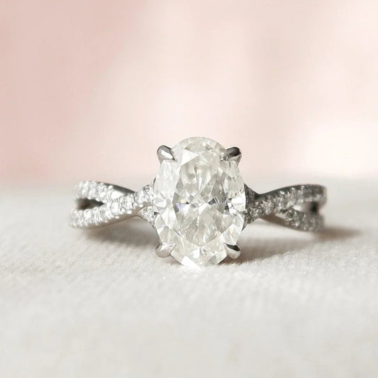 1.50CT Oval Cut Moissanite Split Shank 14K Gold Engagement Ring