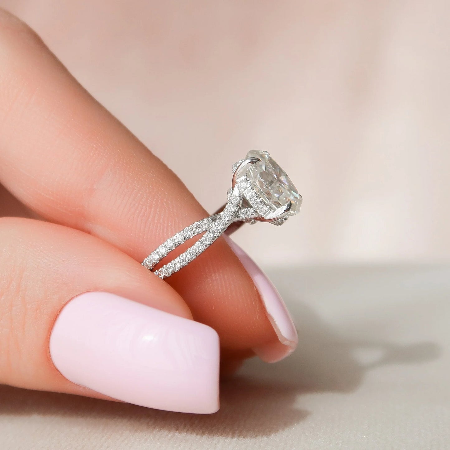 1.50CT Oval Cut Moissanite Split Shank 14K Gold Engagement Ring