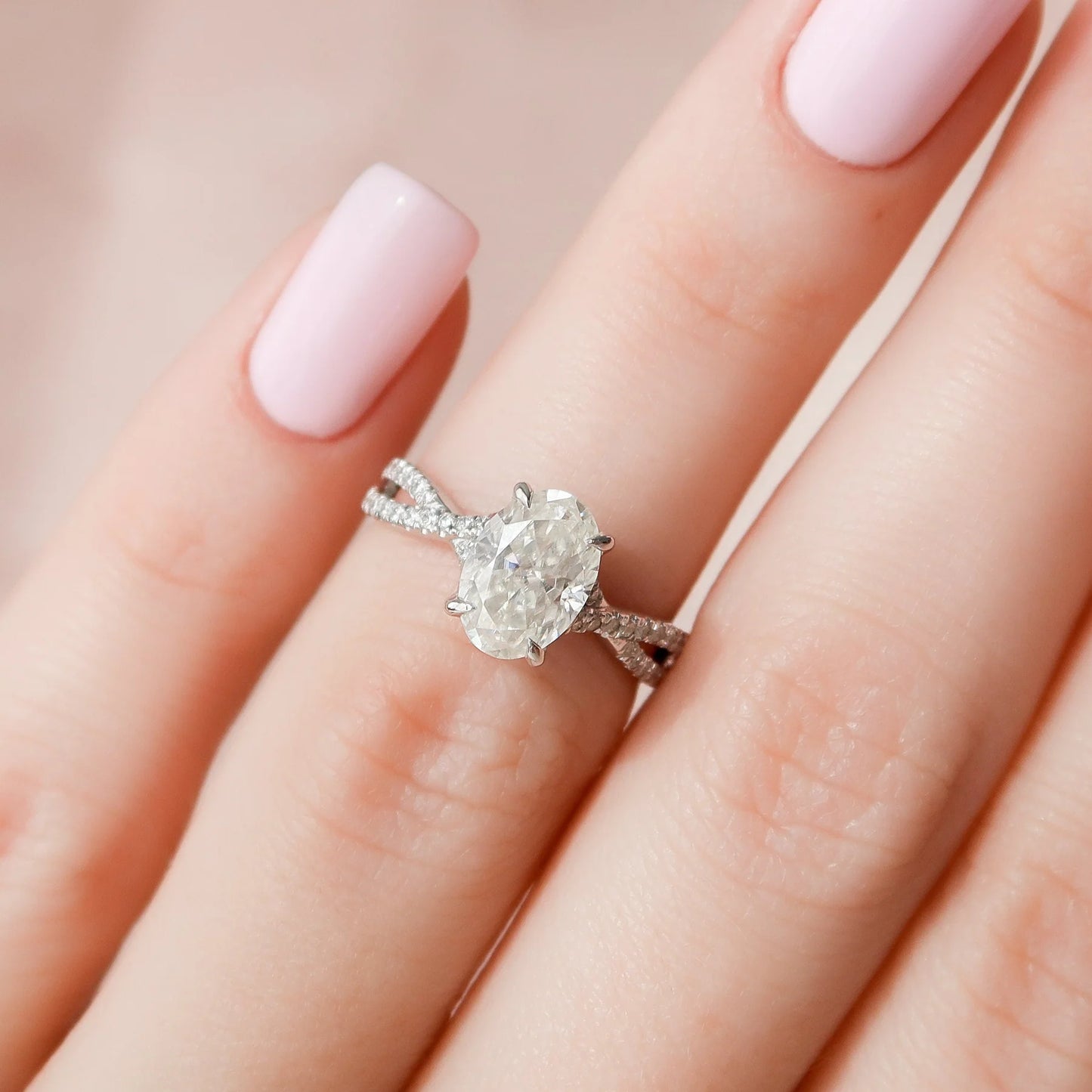 1.50CT Oval Cut Moissanite Split Shank 14K Gold Engagement Ring