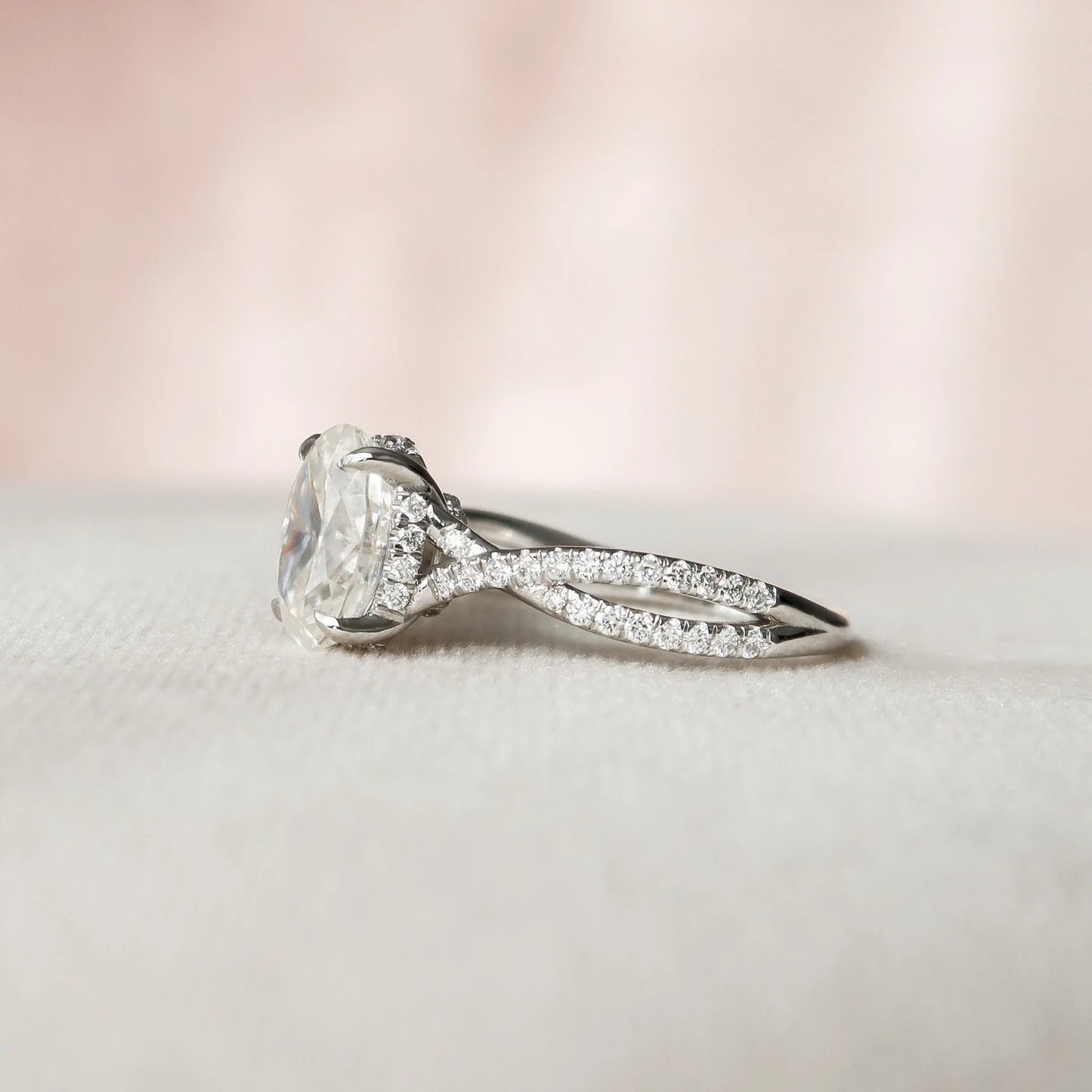 1.50CT Oval Cut Moissanite Split Shank 14K Gold Engagement Ring