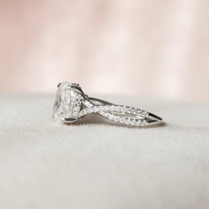 1.50CT Oval Cut Moissanite Split Shank 14K Gold Engagement Ring