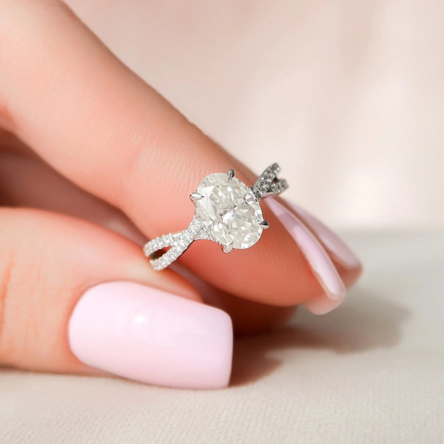 1.50CT Oval Cut Moissanite Split Shank 14K Gold Engagement Ring