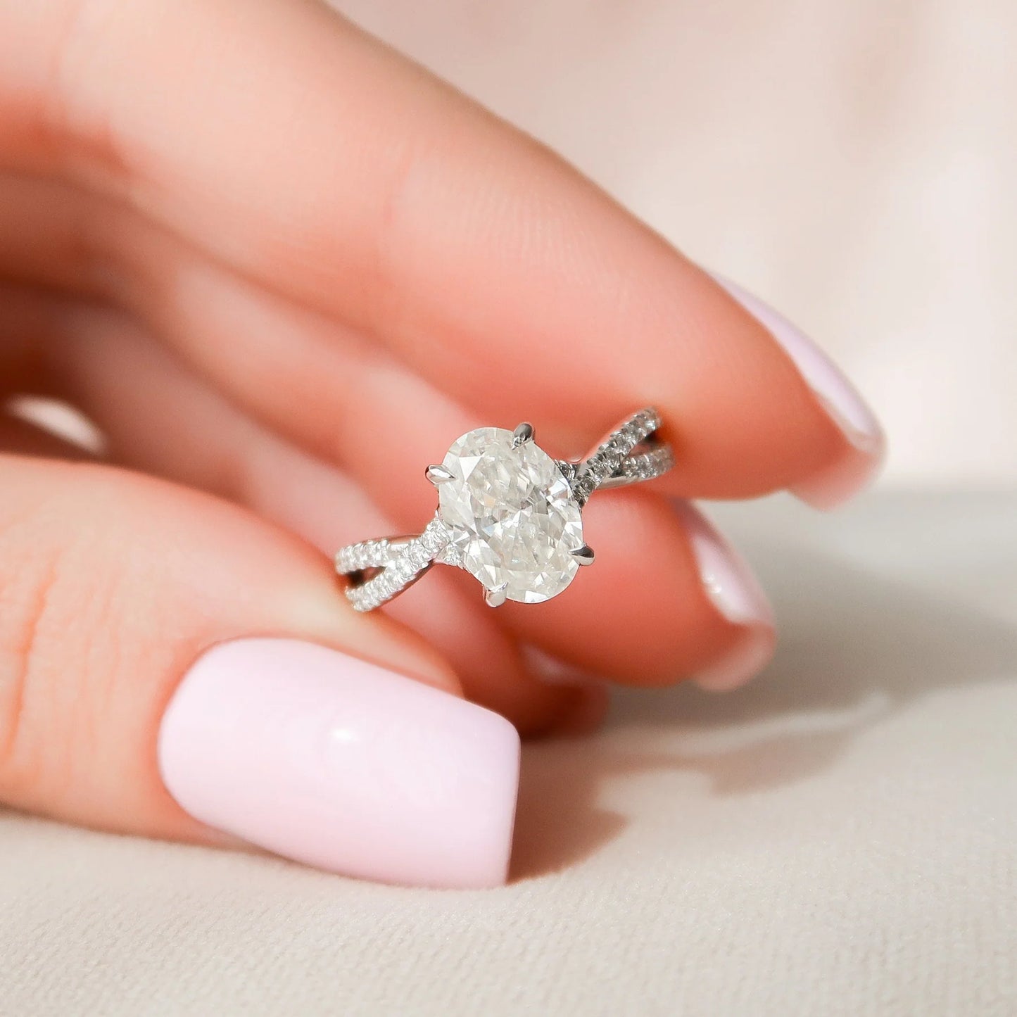 1.50CT Oval Cut Moissanite Split Shank 14K Gold Engagement Ring