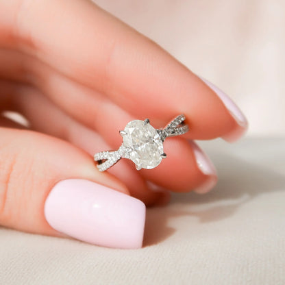 1.50CT Oval Cut Moissanite Split Shank 14K Gold Engagement Ring