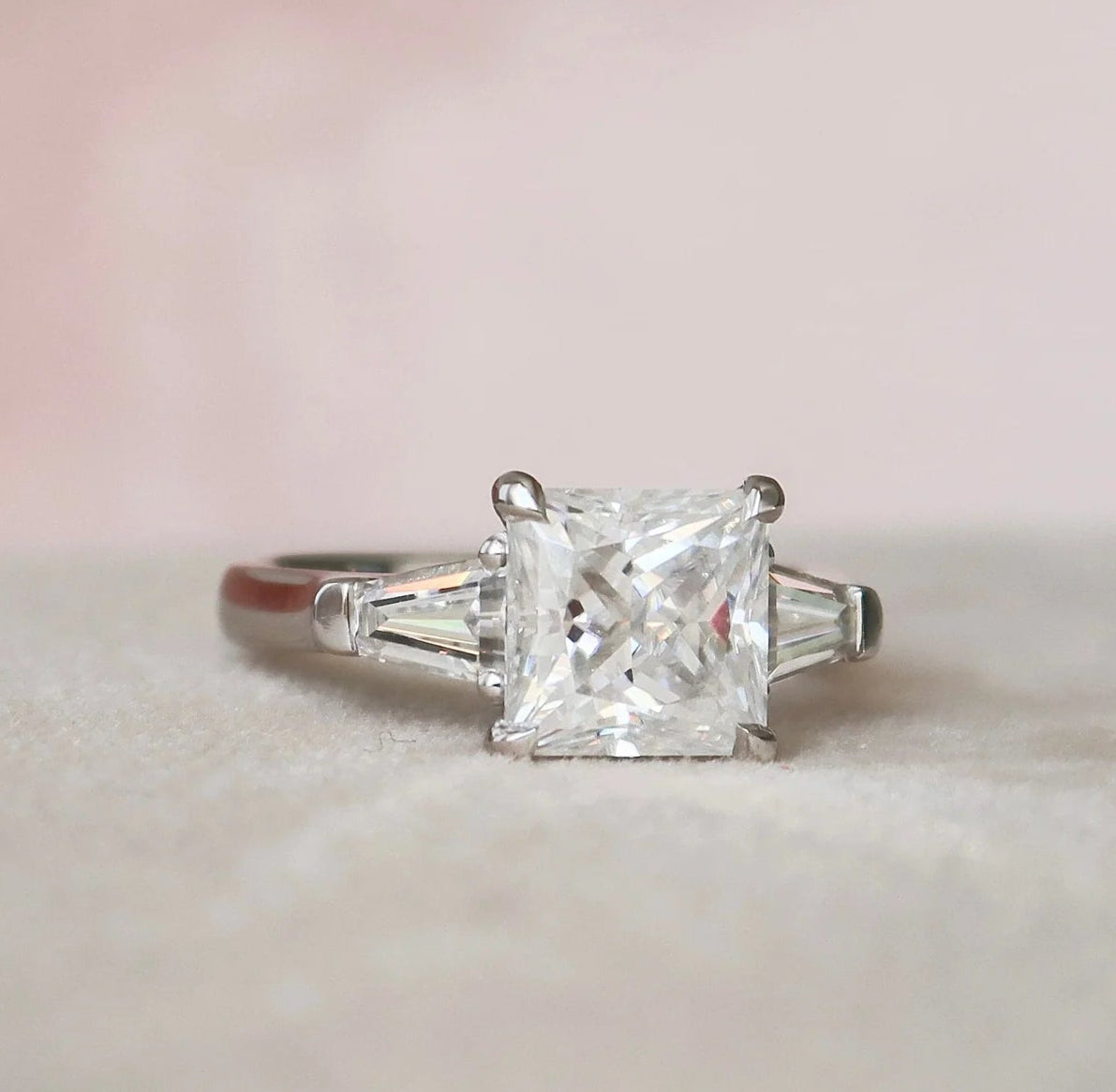 3.0CT Princess Cut Moissanite 3 Stone Engagement Ring