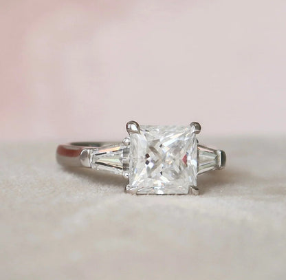 3.0CT Princess Cut Moissanite 3 Stone Engagement Ring