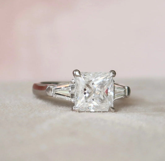 3.0CT Princess Cut Moissanite 3 Stone Engagement Ring