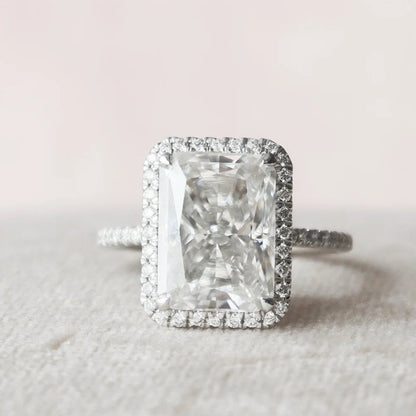 5.0CT Radiant Cut Halo Moissanite Engagement Ring