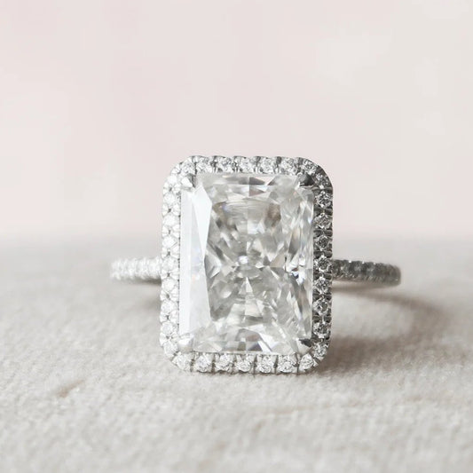5.0CT Radiant Cut Halo Moissanite Engagement Ring