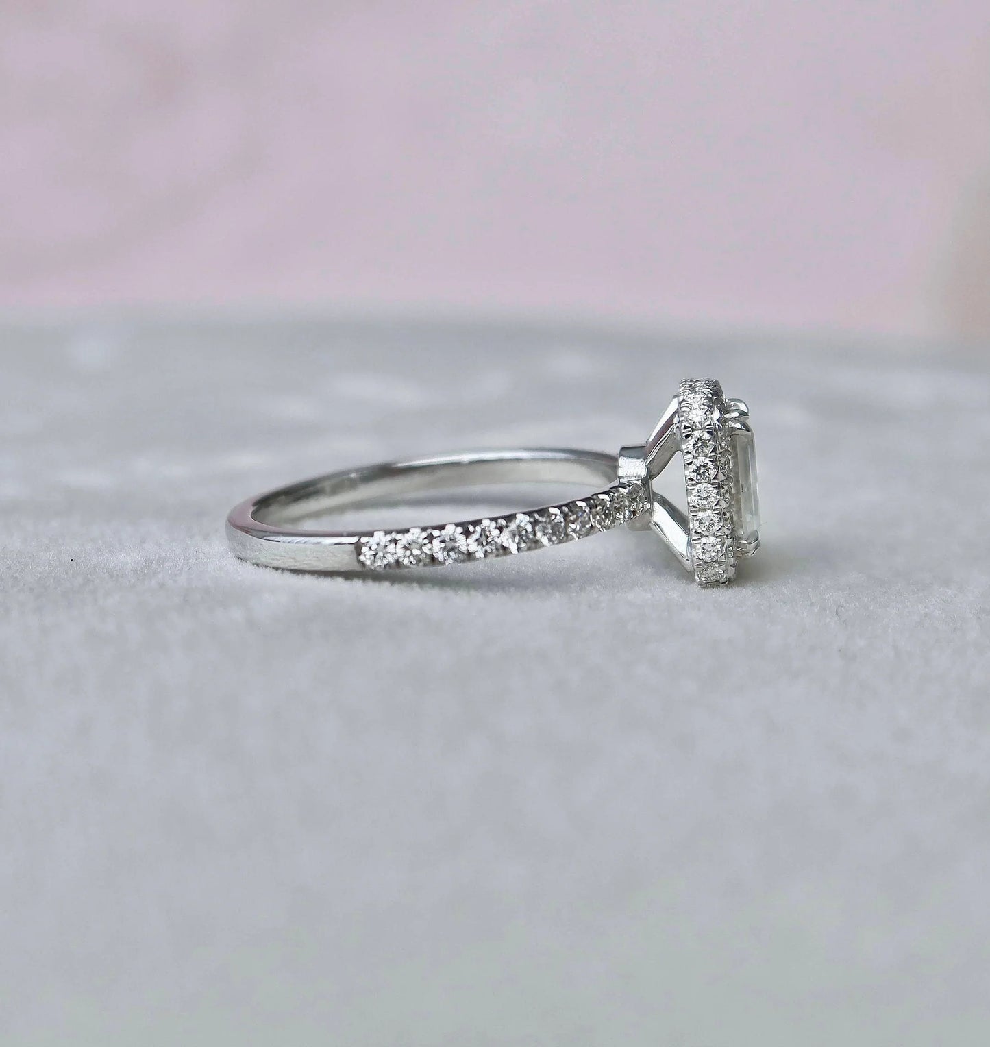1.0CT Emerald Cut Halo Moissanite Engagement Ring