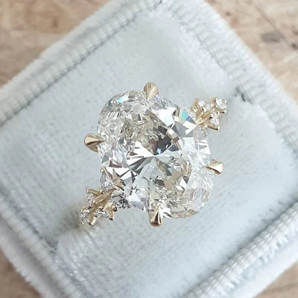 4.0CT Oval Cut Moissanite Diamond  14K Gold Pave Engagement Ring