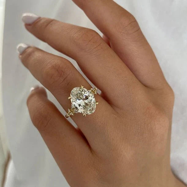 4.0CT Oval Cut Moissanite Diamond  14K Gold Pave Engagement Ring