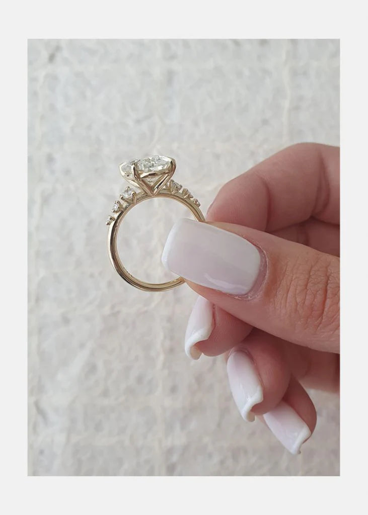 4.0CT Oval Cut Moissanite Diamond  14K Gold Pave Engagement Ring