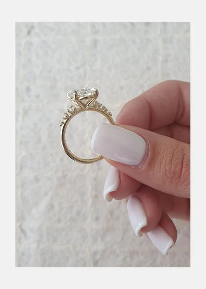 4.0CT Oval Cut Moissanite Diamond  14K Gold Pave Engagement Ring
