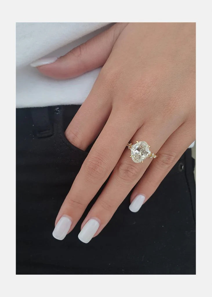 4.0CT Oval Cut Moissanite Diamond  14K Gold Pave Engagement Ring