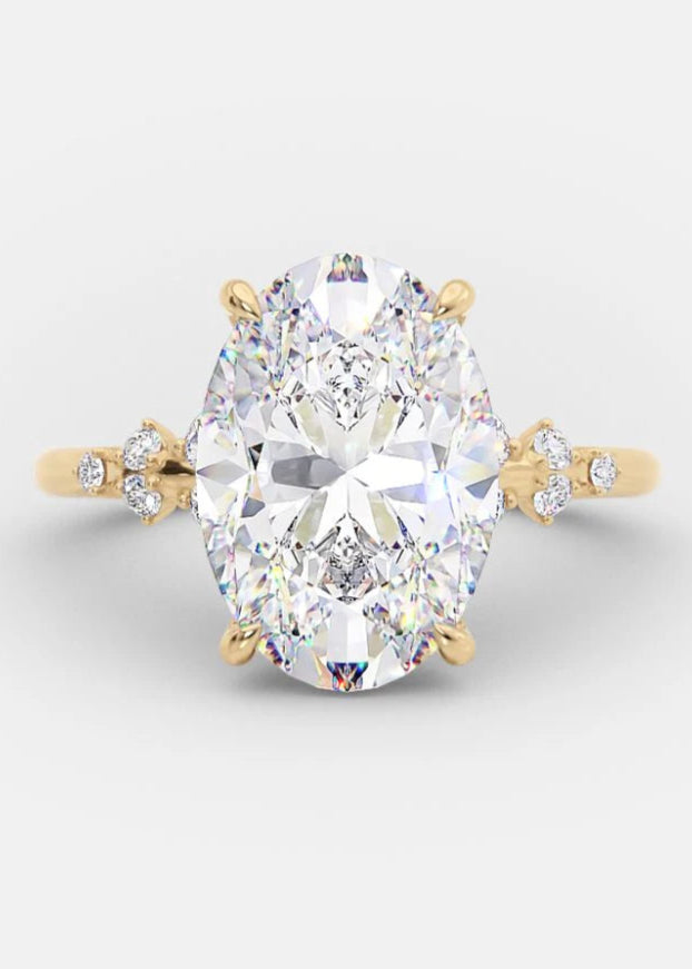 4.0CT Oval Cut Moissanite Diamond  14K Gold Pave Engagement Ring