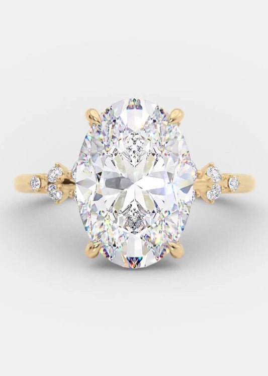 4.0CT Oval Cut Moissanite Diamond  14K Gold Pave Engagement Ring