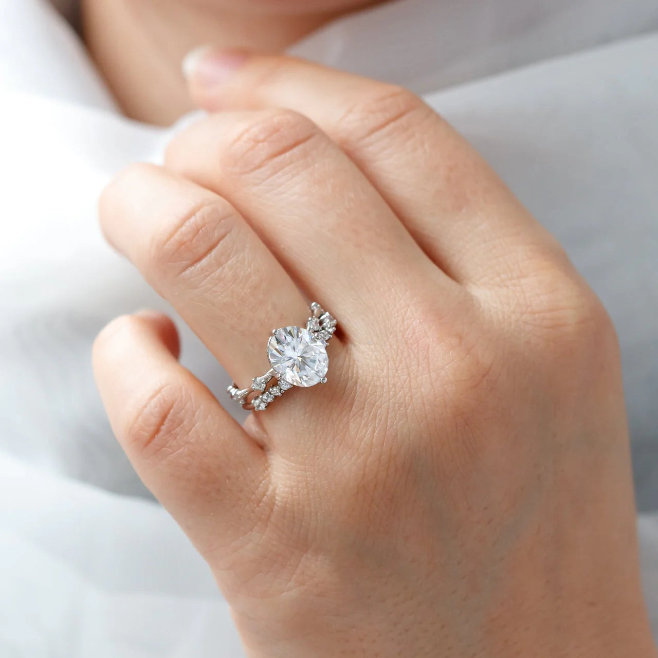 2.00CT Oval Cut Solitaire Moissanite Engagement Ring in 14K Gold