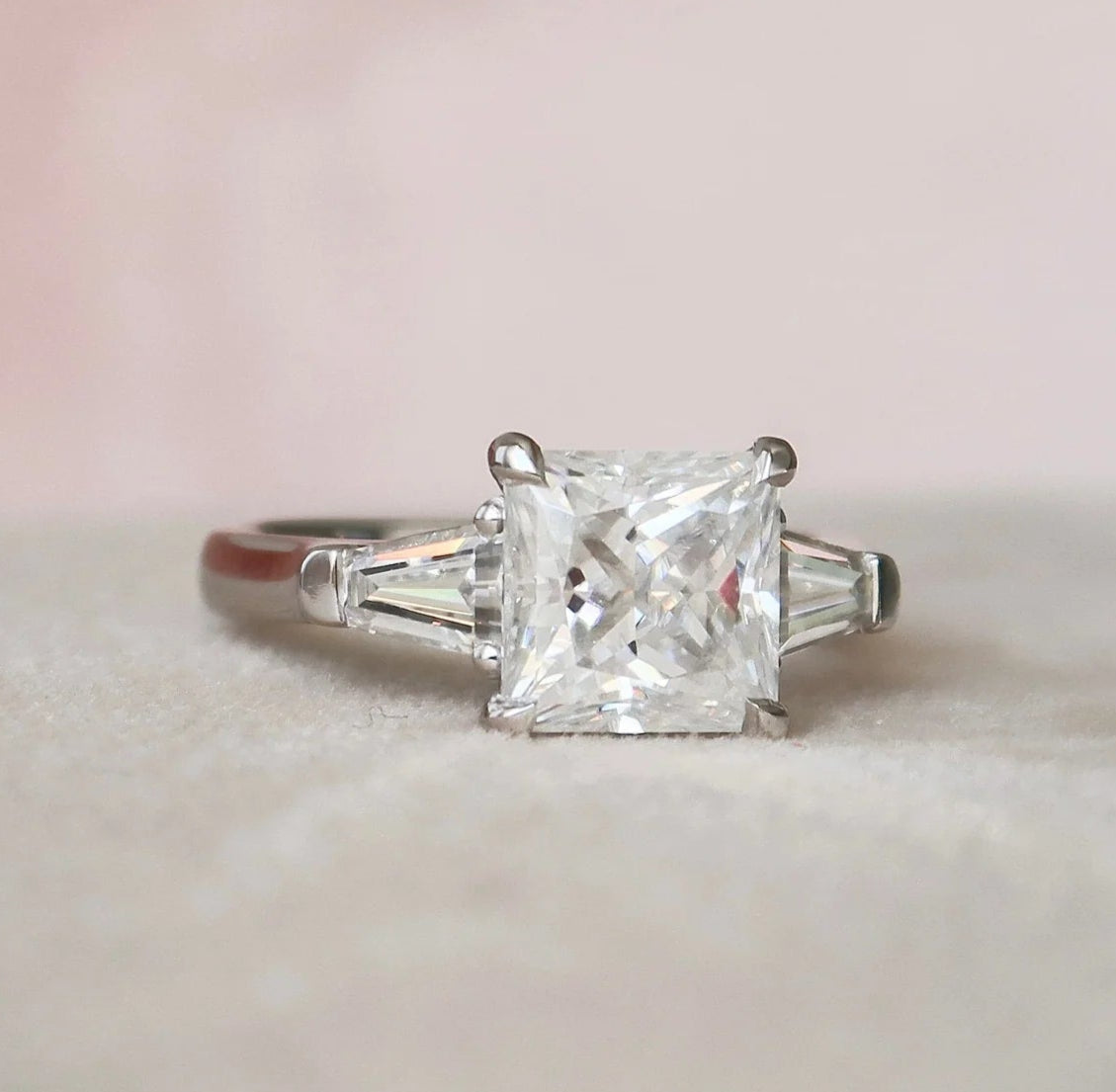 3.0CT Princess Cut Moissanite 3 Stone Engagement Ring