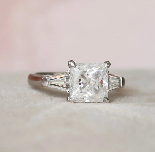 3.0CT Princess Cut Moissanite 3 Stone Engagement Ring