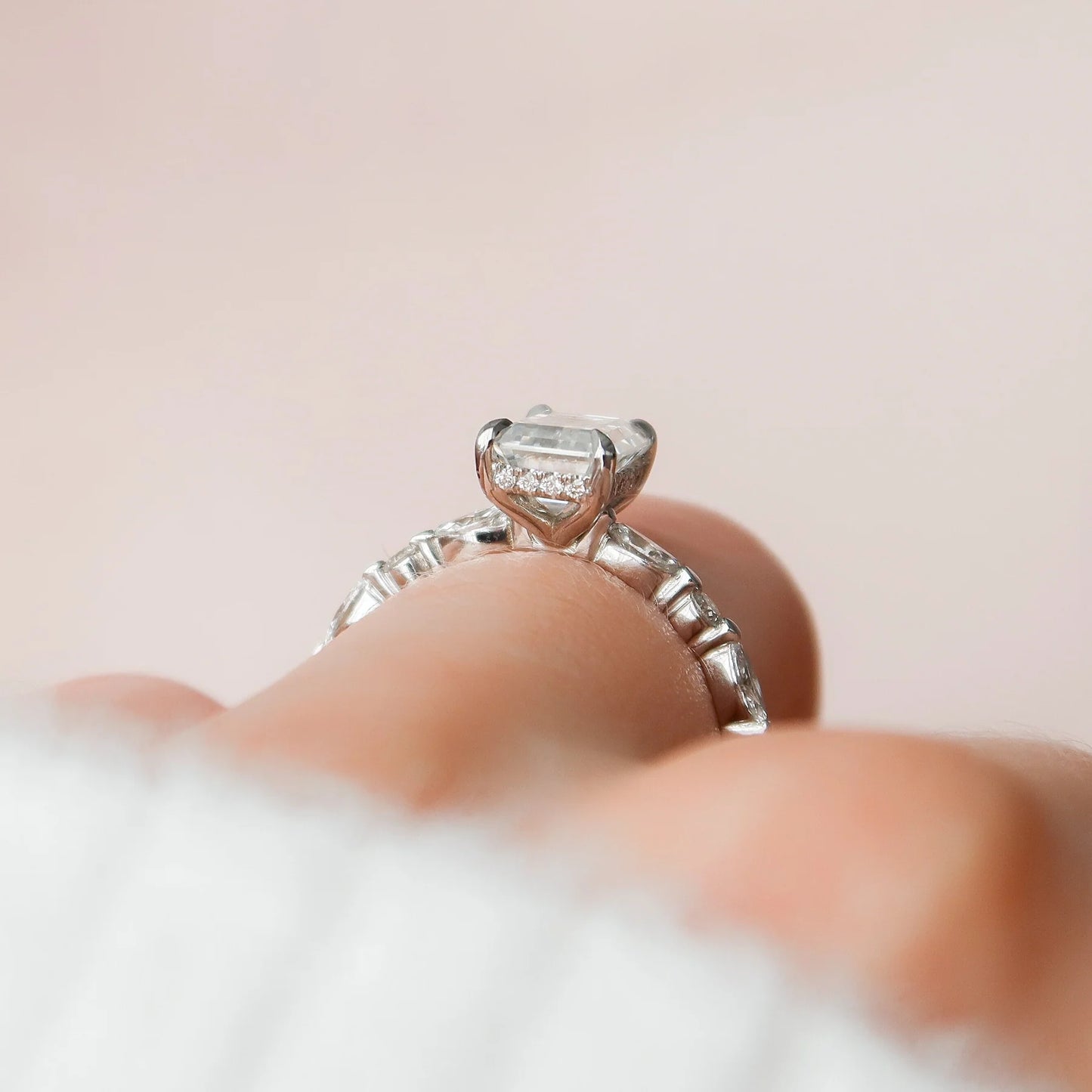 4.0CT Emerald Cut Moissanite Hidden Halo Engagement Ring