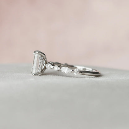 4.0CT Emerald Cut Moissanite Hidden Halo Engagement Ring