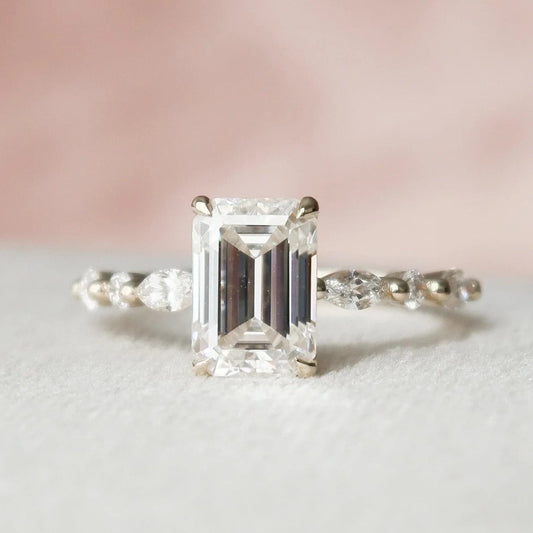 4.0CT Emerald Cut Moissanite Hidden Halo Engagement Ring
