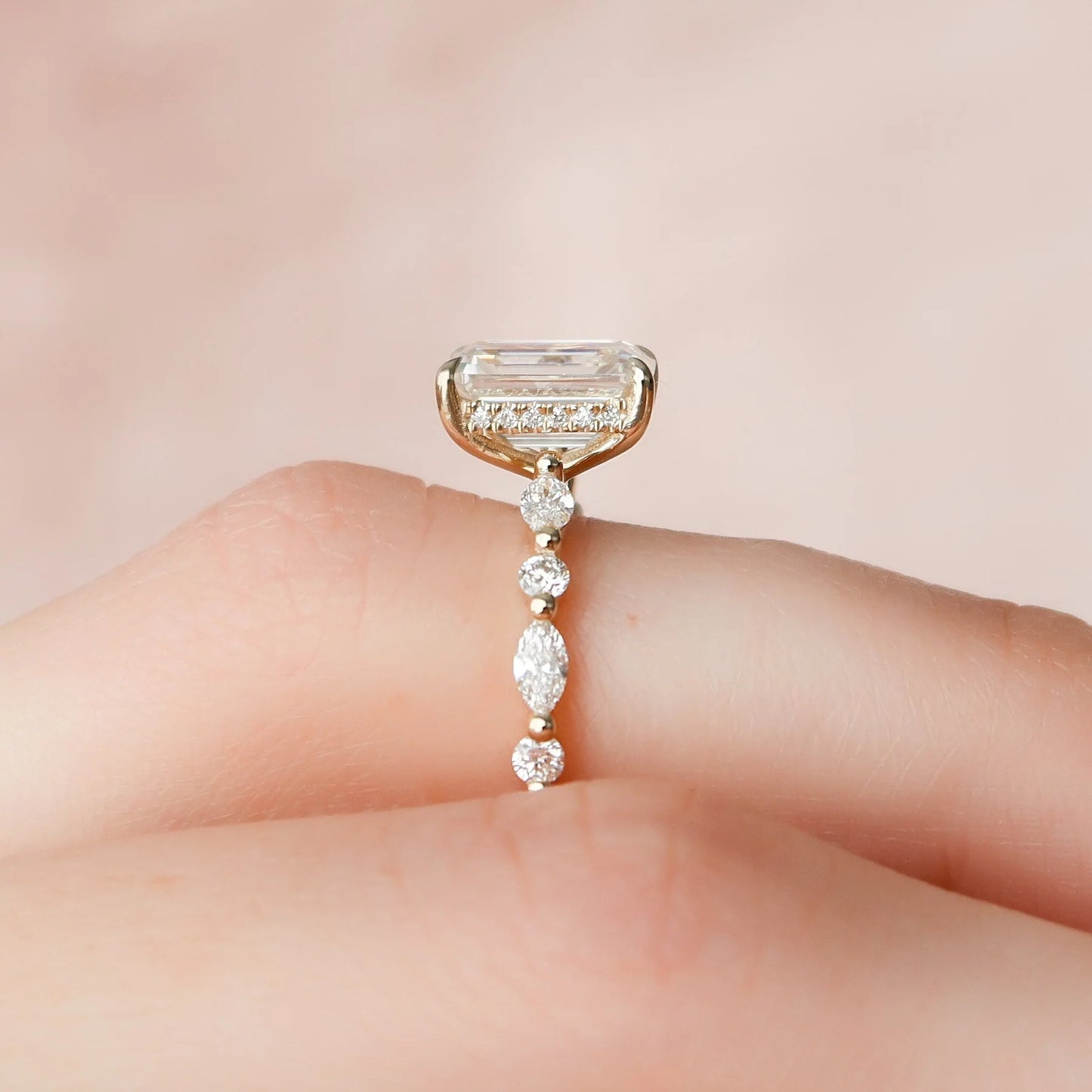 4.0CT Emerald Cut Moissanite Hidden Halo Engagement Ring