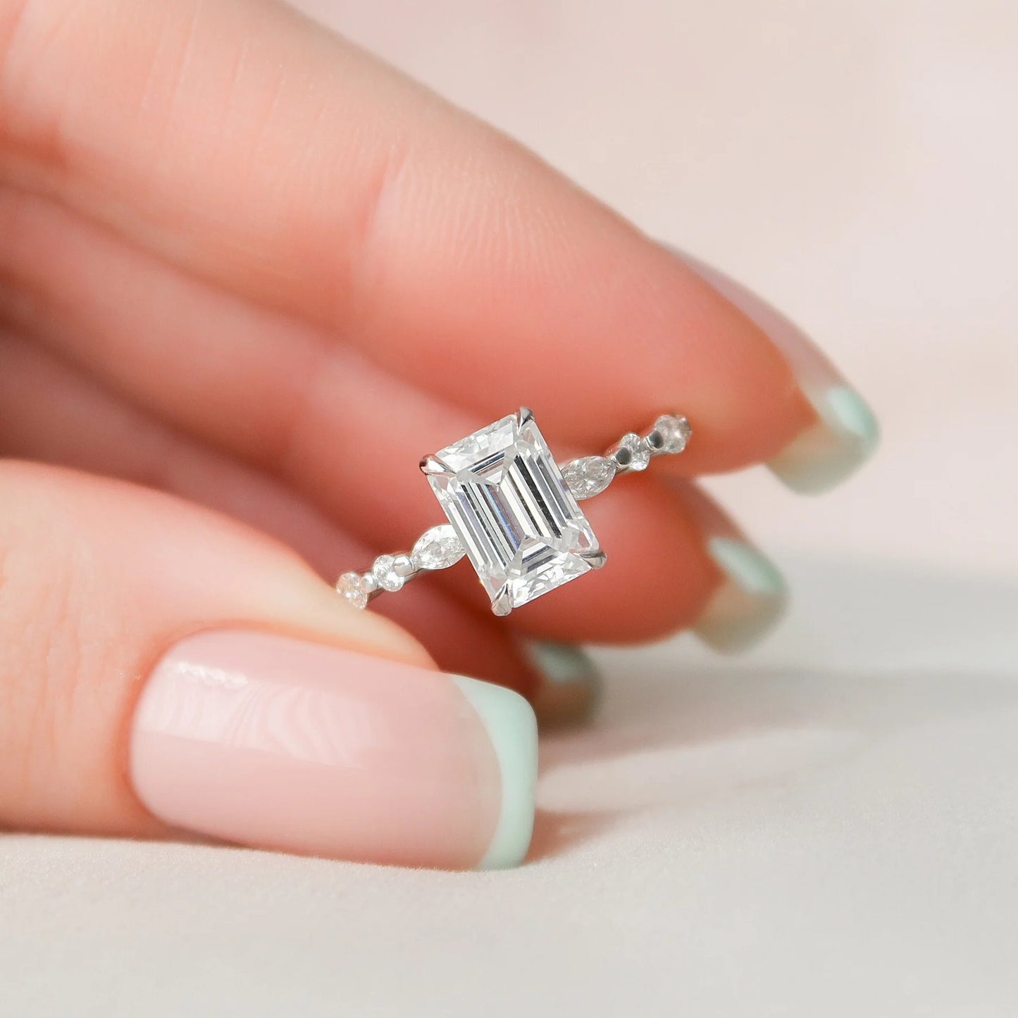 4.0CT Emerald Cut Moissanite Hidden Halo Engagement Ring