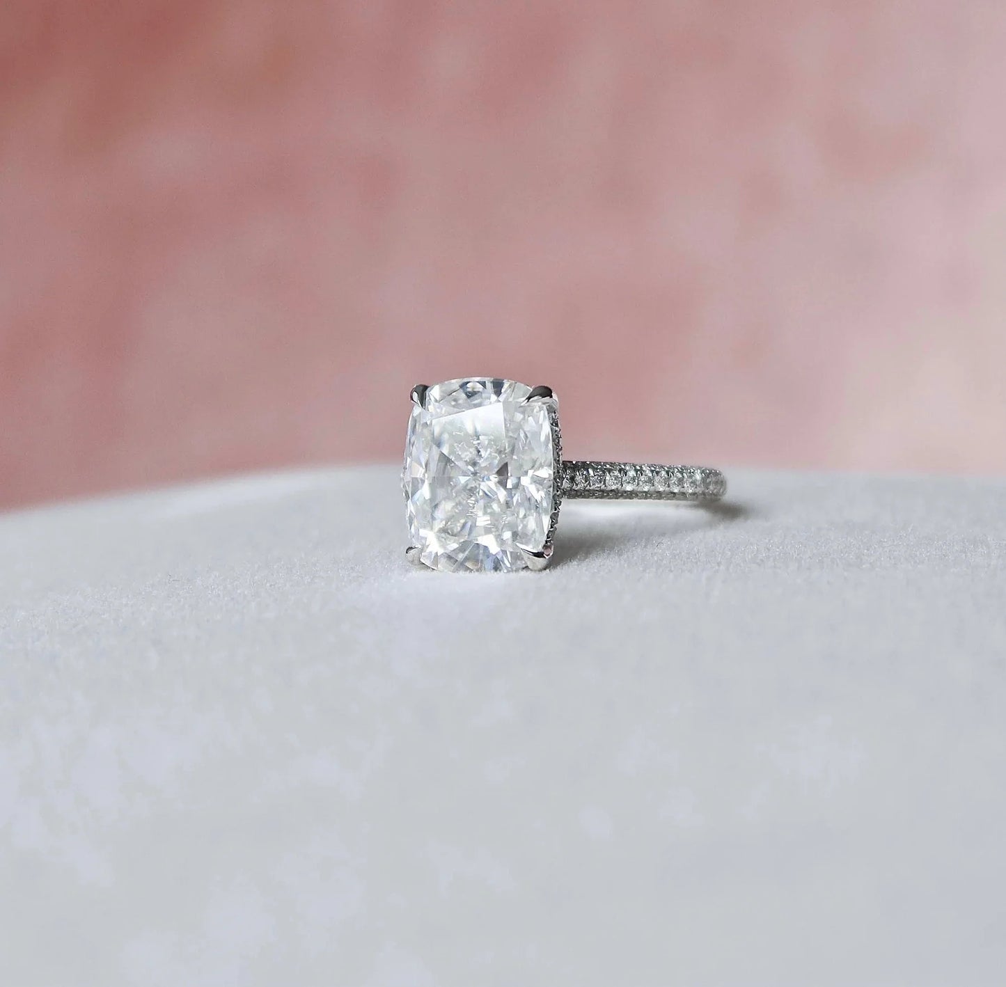 6.0CT Elongated Cushion Cut Moissanite Hidden Halo Three Side Pave Engagement Ring