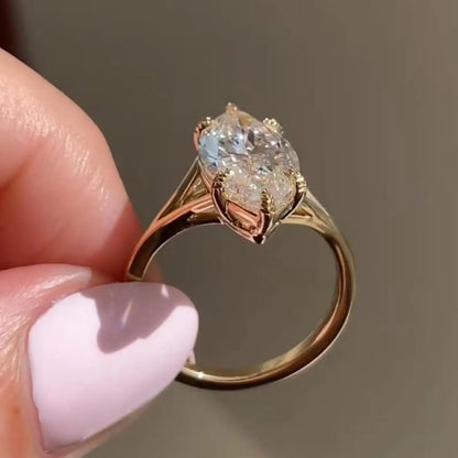3 CT Marquise Cut Moissanite or Lab Grown Diamond Engagement Ring, Leaf Prong Split Shank Solitaire, 14K Gold Vintage Wedding Ring