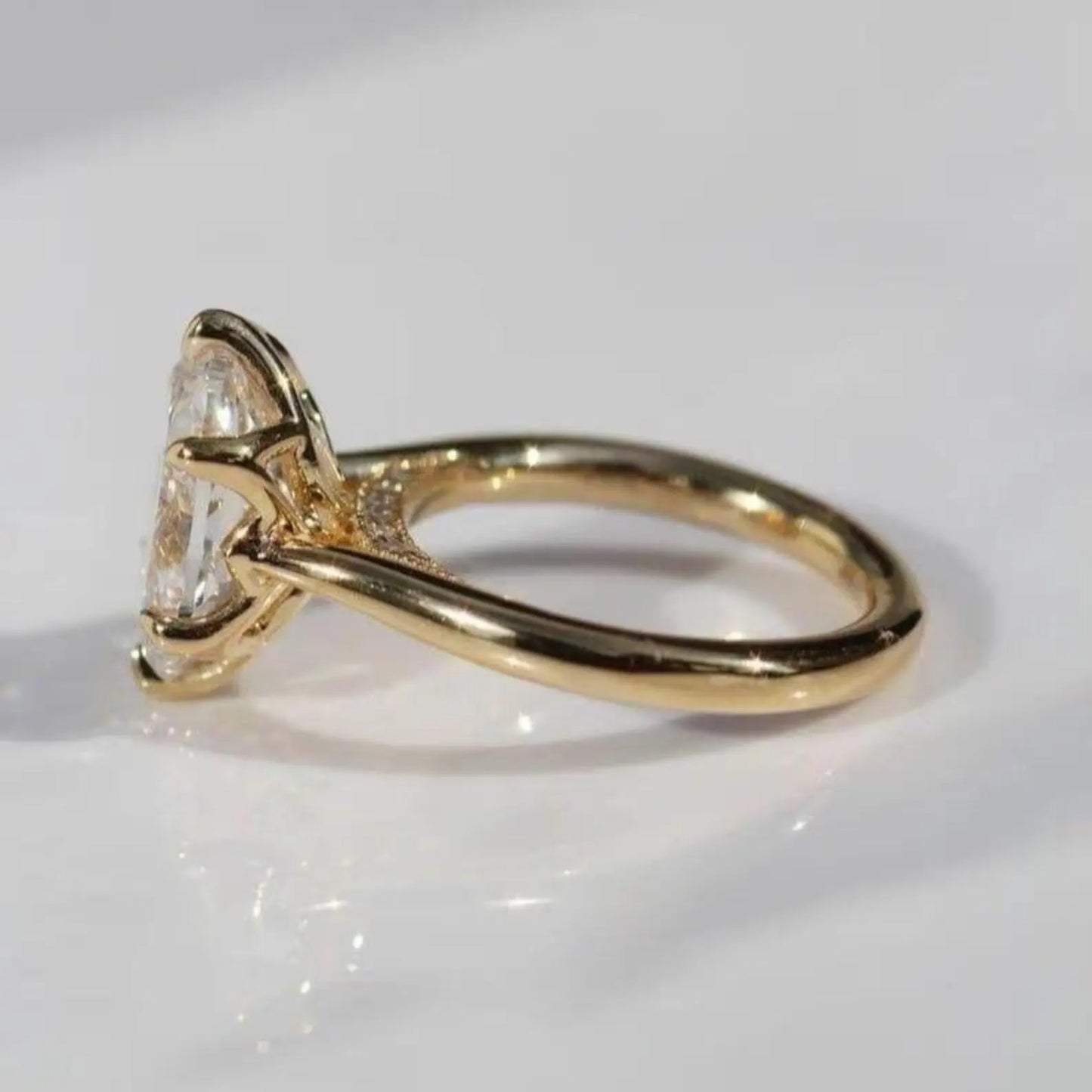 3 CT Oval Cut Vintage Art Deco Engagement Ring, Moissanite or Lab Grown Diamond, 14K Gold Tulip Prong Solitaire