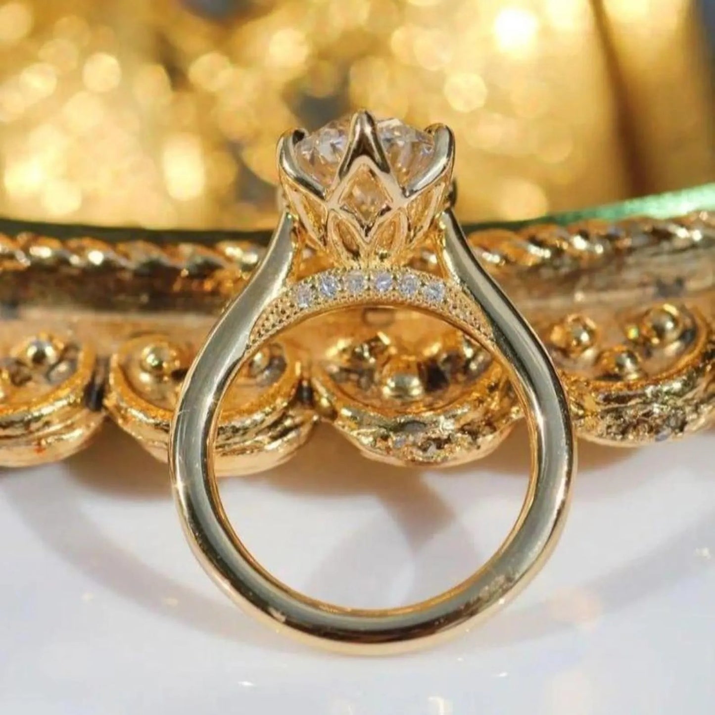 3 CT Oval Cut Vintage Art Deco Engagement Ring, Moissanite or Lab Grown Diamond, 14K Gold Tulip Prong Solitaire