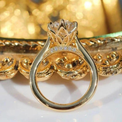 3 CT Oval Cut Vintage Art Deco Engagement Ring, Moissanite or Lab Grown Diamond, 14K Gold Tulip Prong Solitaire