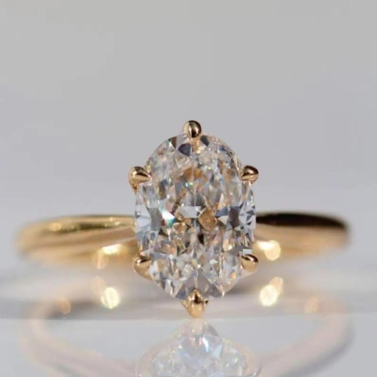 3 CT Oval Cut Vintage Art Deco Engagement Ring, Moissanite or Lab Grown Diamond, 14K Gold Tulip Prong Solitaire