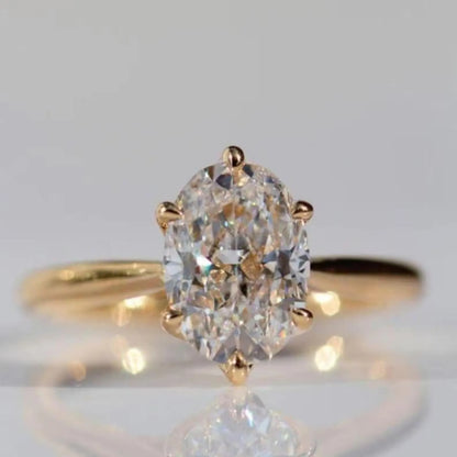 3 CT Oval Cut Vintage Art Deco Engagement Ring, Moissanite or Lab Grown Diamond, 14K Gold Tulip Prong Solitaire