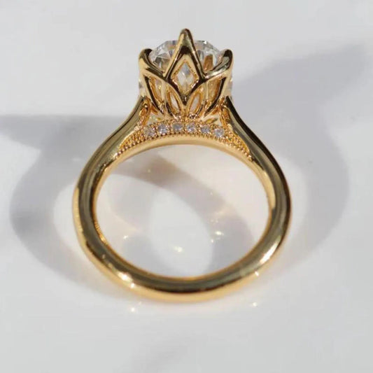 3 CT Oval Cut Vintage Art Deco Engagement Ring, Moissanite or Lab Grown Diamond, 14K Gold Tulip Prong Solitaire