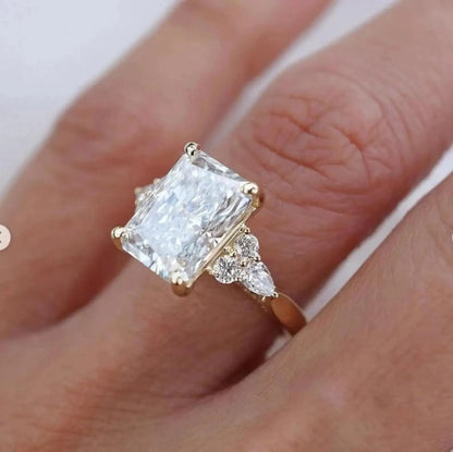 4 CT Radiant Cut Vintage Art Deco Engagement Ring, Moissanite or Lab Grown Diamond, 14K Gold Bridal Ring