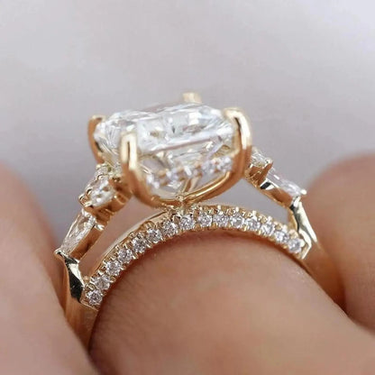 4 CT Radiant Cut Vintage Art Deco Engagement Ring, Moissanite or Lab Grown Diamond, 14K Gold Bridal Ring