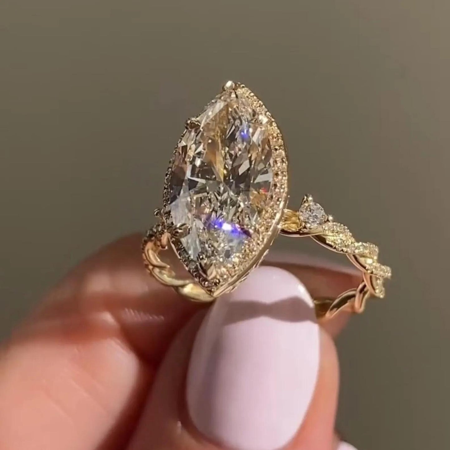 4CT Marquise Cut Halo Engagement Ring | Moissanite & Lab Diamond | 14K Gold Vintage Ring