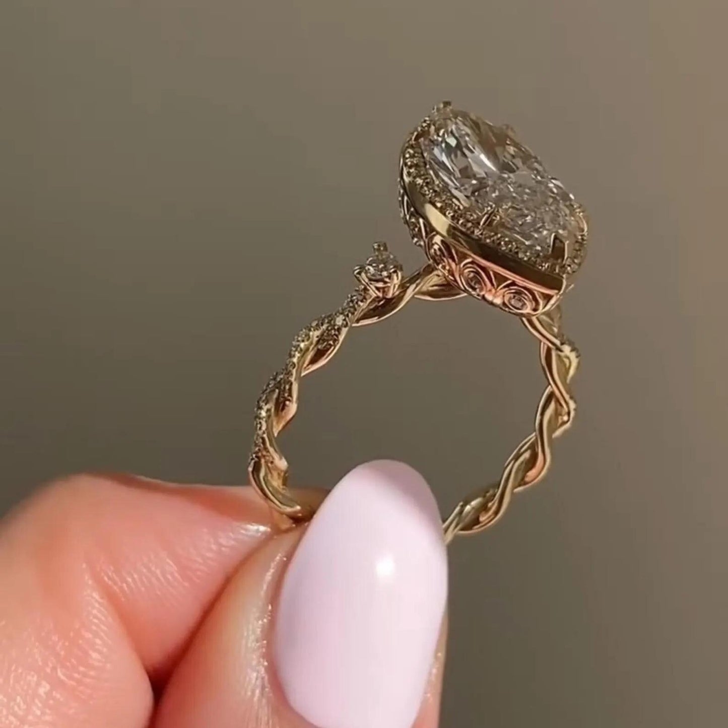 4CT Marquise Cut Halo Engagement Ring | Moissanite & Lab Diamond | 14K Gold Vintage Ring